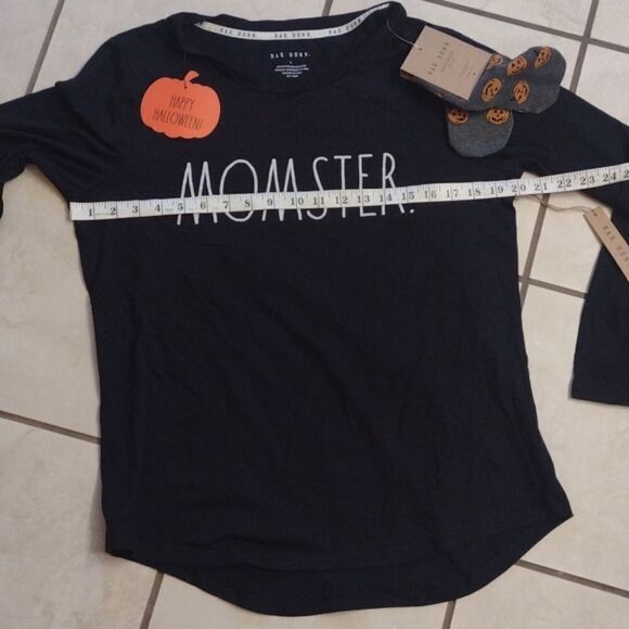 NWT Rae Dunn Halloween Set Momster long sleeve top and pumpkin socks size L - Picture 9 of 11